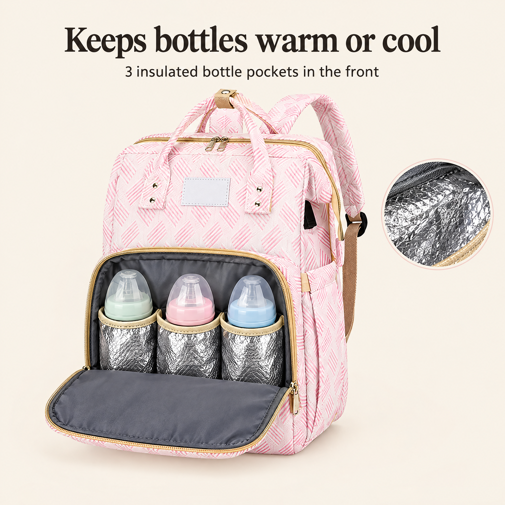3 insulated bottle pockets in the front pocket